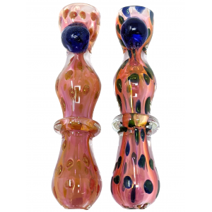 3" Gold Fumed Dicro Dot Double Bubble Chillum Hand Pipe (Pack of 2) - [GWRKP143]